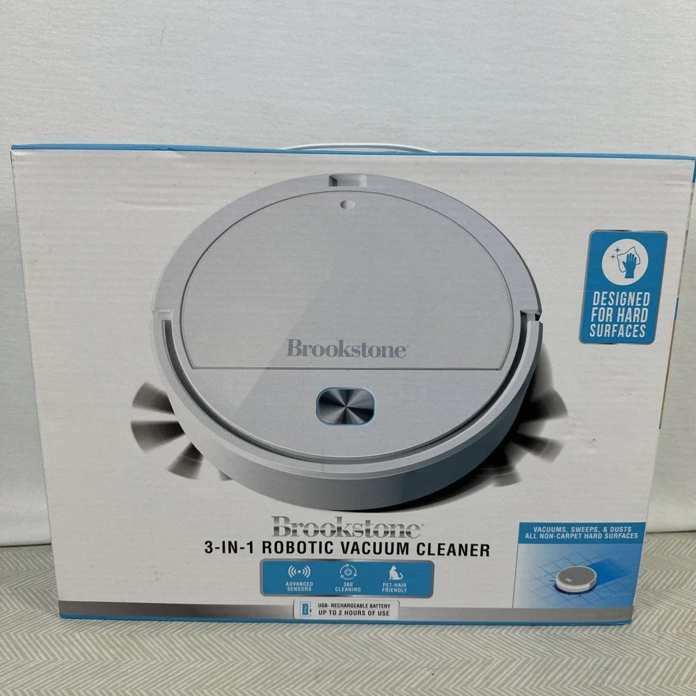 Brookstone Robotic Vacuum Cleaner 3 In 1 Designed For Hard Surfaces Sweeps Dusts